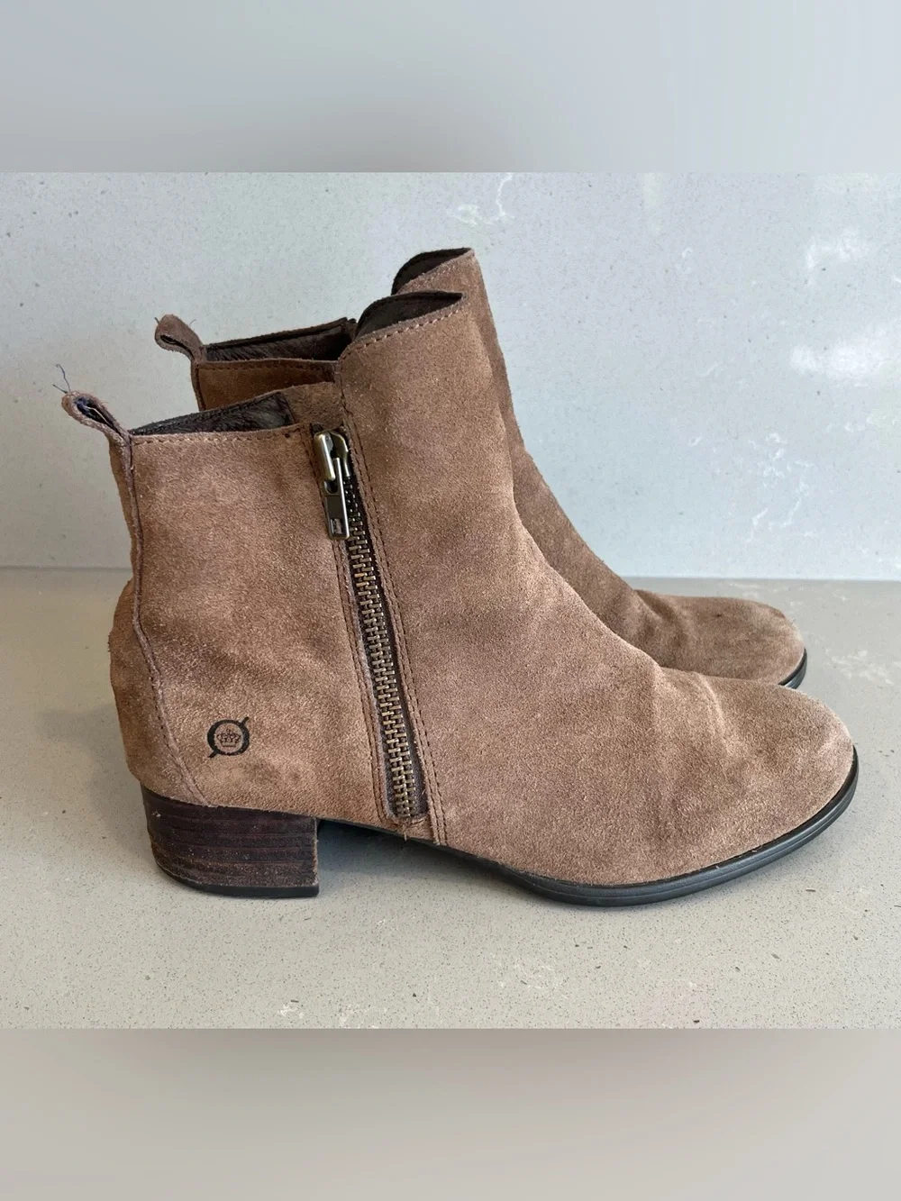Born Landa Brown Suede Ankle Boots Side Zip Women’s Size 7.5 M
